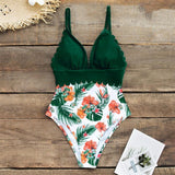 2020 Vintage Retro One Piece Swimsuit Women Floral Swimwear Bandage Monokini Bathing Suit BeachWear Female Maillot de bain femme