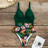 2020 Vintage Retro One Piece Swimsuit Women Floral Swimwear Bandage Monokini Bathing Suit BeachWear Female Maillot de bain femme