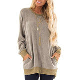 2XL Spring Women Plus Size Tunic Tops Loose Tee Shirt with Pockets Casual O Neck Long Sleeve Blouse Fashion Woman Blouses 2020