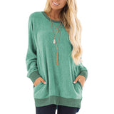 2XL Spring Women Plus Size Tunic Tops Loose Tee Shirt with Pockets Casual O Neck Long Sleeve Blouse Fashion Woman Blouses 2020
