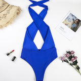 Black Blue Sexy Cross Halter Women Swimwear One Piece Swimsuit Solid Bathing Suits Beach Wear Bodysuit Bathers Backless Mayo