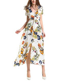 Bohemia Floral Long Women Dress Sexy Summer Button Maxi Dress Ladies Fashion Vintage Print casual dress women