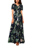 Bohemia Floral Long Women Dress Sexy Summer Button Maxi Dress Ladies Fashion Vintage Print casual dress women
