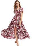 Bohemia Floral Long Women Dress Sexy Summer Button Maxi Dress Ladies Fashion Vintage Print casual dress women
