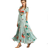 Bohemia Floral Long Women Dress Sexy Summer Button Maxi Dress Ladies Fashion Vintage Print casual dress women