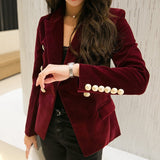 Brand New Fashion Spring Autumn Women Black Slim Velvet Blazer Jacket Wine Red Double Breasted Simple Lady Blazers OL Clothing