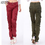 Denim Pantalon Femmes 2019 Spring Men/Womens Army Red Multi-Pocket Baggy Jeans Cargo Pants Loose Straight Military Trousers