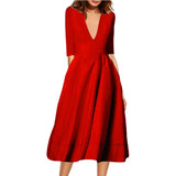 Elegant A-Line V Neck White Maxi Dresses Half Sleeves Simple Sexy Night Club Long Dress Solid Color