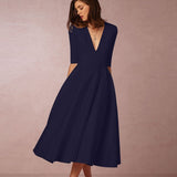 Elegant A-Line V Neck White Maxi Dresses Half Sleeves Simple Sexy Night Club Long Dress Solid Color