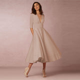 Elegant A-Line V Neck White Maxi Dresses Half Sleeves Simple Sexy Night Club Long Dress Solid Color