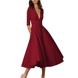 Elegant A-Line V Neck White Maxi Dresses Half Sleeves Simple Sexy Night Club Long Dress Solid Color