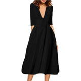 Elegant A-Line V Neck White Maxi Dresses Half Sleeves Simple Sexy Night Club Long Dress Solid Color