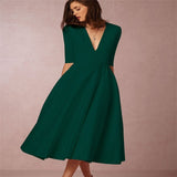 Elegant A-Line V Neck White Maxi Dresses Half Sleeves Simple Sexy Night Club Long Dress Solid Color