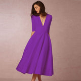 Elegant A-Line V Neck White Maxi Dresses Half Sleeves Simple Sexy Night Club Long Dress Solid Color