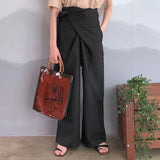 Vintage Office Ladies Elegant Style Black Pants Women Loose Wide Legs High Waist Plain Female Fashion Trousers