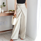 Vintage Office Ladies Elegant Style Black Pants Women Loose Wide Legs High Waist Plain Female Fashion Trousers