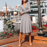 Pleated Knitted Dress Elegant Women SweaterDresses Pullovers Black Long Sleeve
