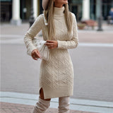 Pleated Knitted Dress Elegant Women SweaterDresses Pullovers Black Long Sleeve