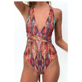 Floral Printed One Piece Swimwear Women Swimsuit Sexy 2019 Bandage V Neck BodySuit High Cut Beachwear Ladies Female Bathing Suit