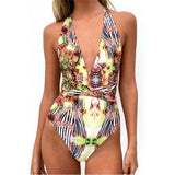 Floral Printed One Piece Swimwear Women Swimsuit Sexy 2019 Bandage V Neck BodySuit High Cut Beachwear Ladies Female Bathing Suit