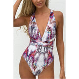 Floral Printed One Piece Swimwear Women Swimsuit Sexy 2019 Bandage V Neck BodySuit High Cut Beachwear Ladies Female Bathing Suit