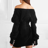 Party Dress For Women V Neck Puff Sleeve Large Size Mini Dresses