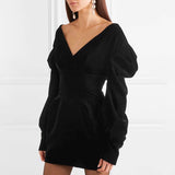 Party Dress For Women V Neck Puff Sleeve Large Size Mini Dresses