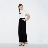 Women Black Wide Leg Casual Loose Palazzo Trousers Elegant Zipper High Waist Pants New Arrivals
