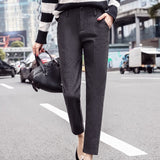 Pants Women 2019 Autumn Winter Vintage Plaid Gray High Waist Female Trousers S~3XL Casual Ankle-length Woman Woolen Pants