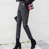 Pants Women 2019 Autumn Winter Vintage Plaid Gray High Waist Female Trousers S~3XL Casual Ankle-length Woman Woolen Pants