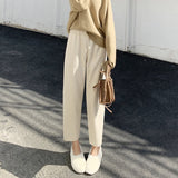 Loose Feeling Wide Leg Nine Points Casual Trousers Female Winter Solid Knit Pants