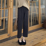 Loose Feeling Wide Leg Nine Points Casual Trousers Female Winter Solid Knit Pants