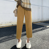 Loose Feeling Wide Leg Nine Points Casual Trousers Female Winter Solid Knit Pants