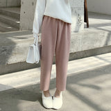 Loose Feeling Wide Leg Nine Points Casual Trousers Female Winter Solid Knit Pants