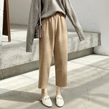 Loose Feeling Wide Leg Nine Points Casual Trousers Female Winter Solid Knit Pants