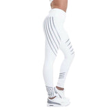 Women Sexy Black Mesh Yoga Pants Gym Striped Printed Leggings Slim Fitness High Waist Leggings Workout 2019