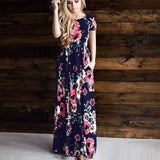 New 2020  Women Dress Spring Summer Maxi Dresses Fashion Floral  Print  Long/Short sleeve