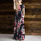 New 2020  Women Dress Spring Summer Maxi Dresses Fashion Floral  Print  Long/Short sleeve