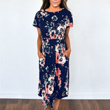 New 2020  Women Dress Spring Summer Maxi Dresses Fashion Floral  Print  Long/Short sleeve