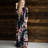 New 2020  Women Dress Spring Summer Maxi Dresses Fashion Floral  Print  Long/Short sleeve