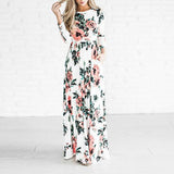 New 2020  Women Dress Spring Summer Maxi Dresses Fashion Floral  Print  Long/Short sleeve