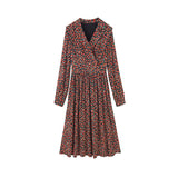 V Neck Long Sleeve print  Chiffon Loose Dress Women Fashion Tide
