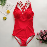Push up swimwear women 2019 monokini swimsuit halter top swimming suit for women black and red sexy one piece bathing suits