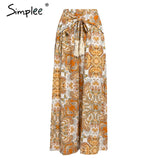 Split striped lady wide leg pants women Summer beach high waist trousers Chic streetwear sash casual pants tassle female