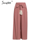 Split striped lady wide leg pants women Summer beach high waist trousers Chic streetwear sash casual pants tassle female