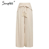Split striped lady wide leg pants women Summer beach high waist trousers Chic streetwear sash casual pants tassle female
