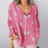 Summer Baggy Dot Print Blouse Women Plus Size Long Sleeve Women's Tunic Cotton Linen Shirt Ladies White Womens Tops Blouses