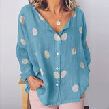 Summer Baggy Dot Print Blouse Women Plus Size Long Sleeve Women's Tunic Cotton Linen Shirt Ladies White Womens Tops Blouses