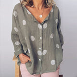 Summer Baggy Dot Print Blouse Women Plus Size Long Sleeve Women's Tunic Cotton Linen Shirt Ladies White Womens Tops Blouses