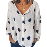 Summer Baggy Dot Print Blouse Women Plus Size Long Sleeve Women's Tunic Cotton Linen Shirt Ladies White Womens Tops Blouses